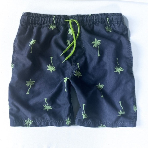 Navy Blue Palm Tree Print Swim Shorts - Picture 1 of 4
